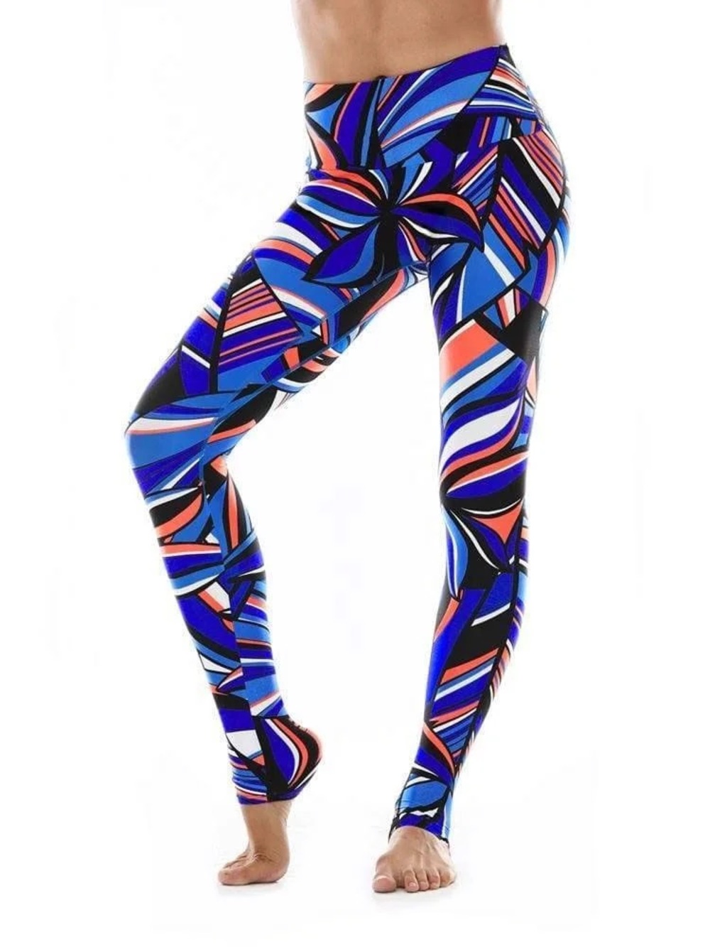 NWOT SIZE L K-DEER Bold Geometric Leggings in Blue, Pink & Black